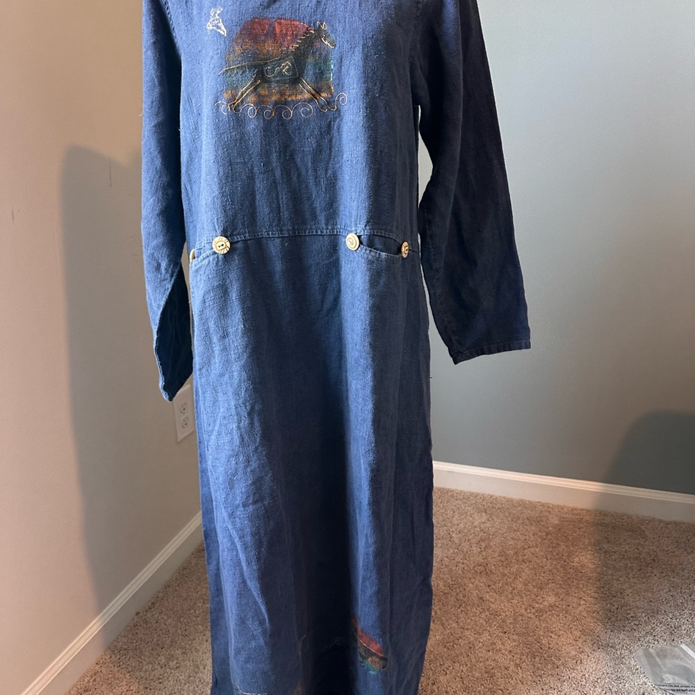Focus USA blue Dress cotton comfortable two front pockets size like L